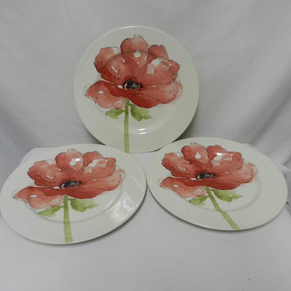 Royal Stafford Red Poppy Dinner Plate plate Set 3 Made England Micro Dish 11"